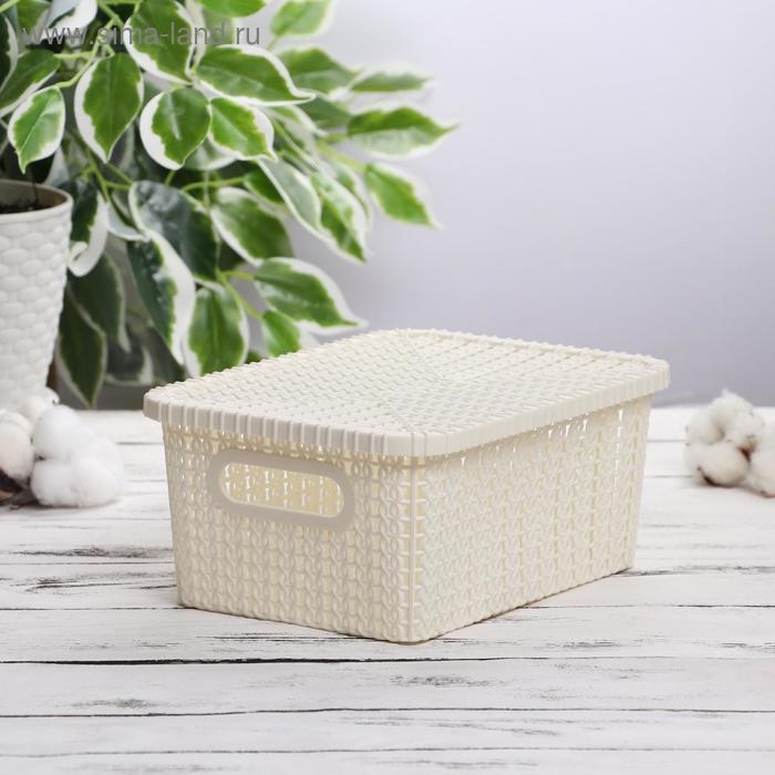 Корзина для хранения с крышкой &laquo;Плетенение&raquo;, 24,5&times;18&times;10 см, цвет МИКС