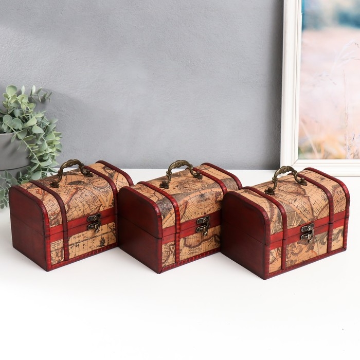 Шкатулка дерево состаренная Шкатулка дерево состаренная "Карта путешественника" сундучок 11х17,5х11,5 см, МИКС