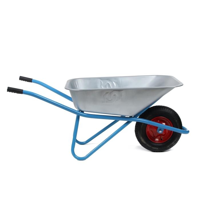 Тачка строительная, одноколёсная: груз/п 180 кг, объём 100 л, синие ручки Тачка строительная, одноколёсная: груз/п 180 кг, объём 100 л, синие ручки