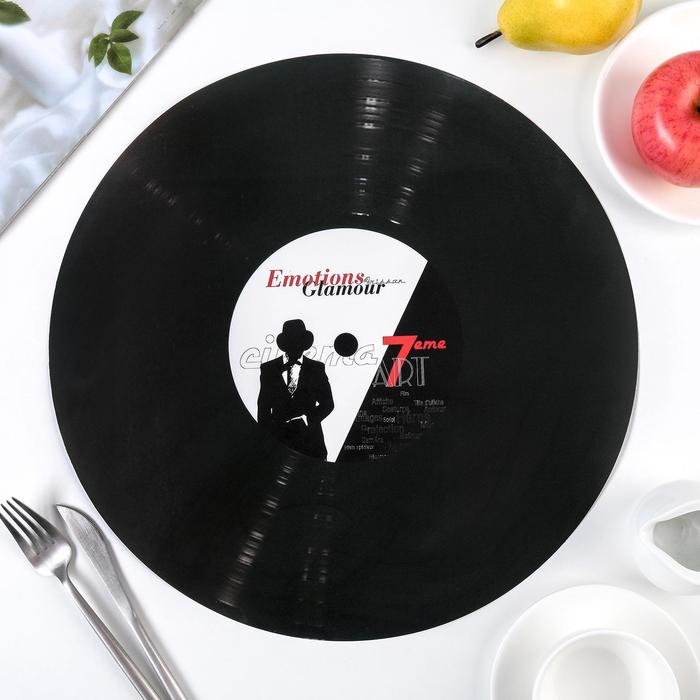 Салфетка сервировочная на стол Доляна «Виниловая пластинка», d=38 см, цвет чёрный Салфетка сервировочная на стол Доляна «Виниловая пластинка», d=38 см, цвет чёрный