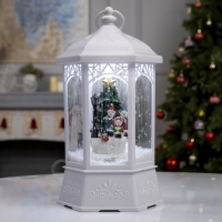 Светодиодная фигура &laquo;Фонарь со снеговиками и ёлкой&raquo; 20 &times; 27 &times; 20 см, пластик, батарейки ААх3 (не в комплекте), USB, свечение белое