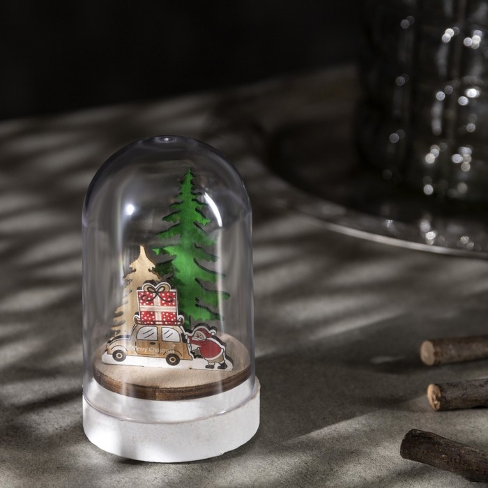 Светодиодная фигура под куполом «Машина с подарками» 6 × 9.5 × 6 см, дерево, батарейки LR1130х3 (нет в комплекте), свечение тёплое белое Светодиодная фигура под куполом «Машина с подарками» 6 × 9.5 × 6 см, дерево, батарейки LR1130х3 (нет в комплекте), свечение тёплое белое