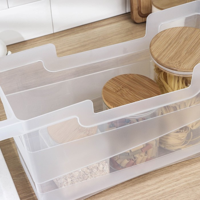 Контейнер хозяйственный с ручкой на колёсиках, 12,5 л, 45×16×25,5 см, прозрачный Контейнер хозяйственный с ручкой на колёсиках, 12,5 л, 45×16×25,5 см, прозрачный