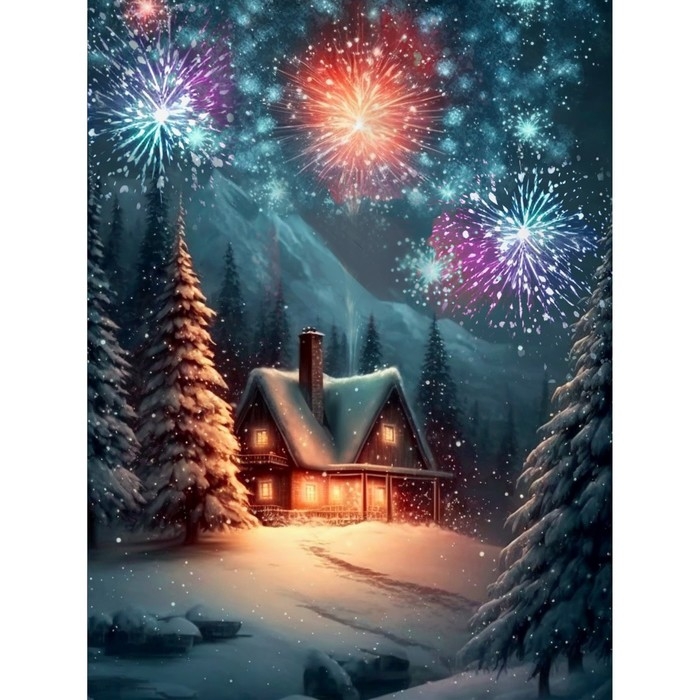 Новогодняя алмазная мозаика с частичным заполнением на холсте &laquo;Новый год в лесу&raquo;, 30 х 40 см