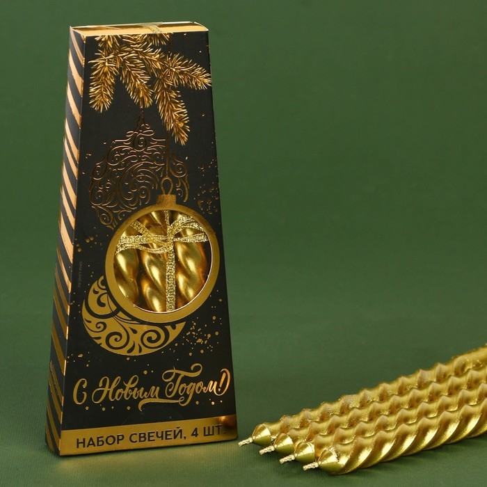 Новогодние свечи витые «Новый год: С Новым годом!», без аромата, набор 4 шт, высота 15 см Новогодние свечи витые «Новый год: С Новым годом!», без аромата, набор 4 шт, высота 15 см