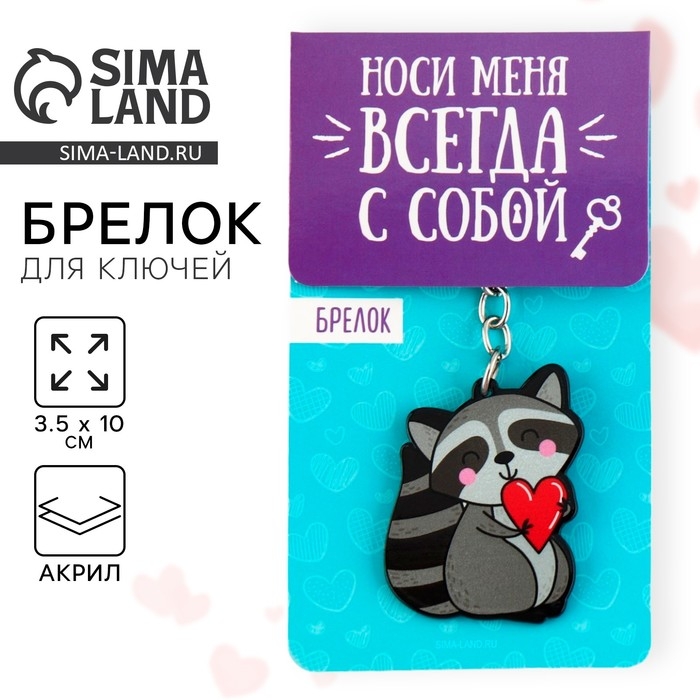 Брелок для ключей акриловый «Енот», 3,5 х 10 см Брелок для ключей акриловый «Енот», 3,5 х 10 см