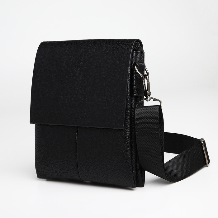 Сумка мужская через плечо TEXTURA, наружный карман, цвет чёрный