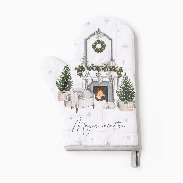 Новый год. Варежка-прихватка Magic winter 20х28см, саржа, 100% х/л, ватин 250г/м2 Новый год. Варежка-прихватка Magic winter 20х28см, саржа, 100% х/л, ватин 250г/м2