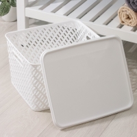 Корзина для хранения с крышкой &laquo;Плетёнка&raquo;, 35&times;29&times;22,5 см, цвет белый