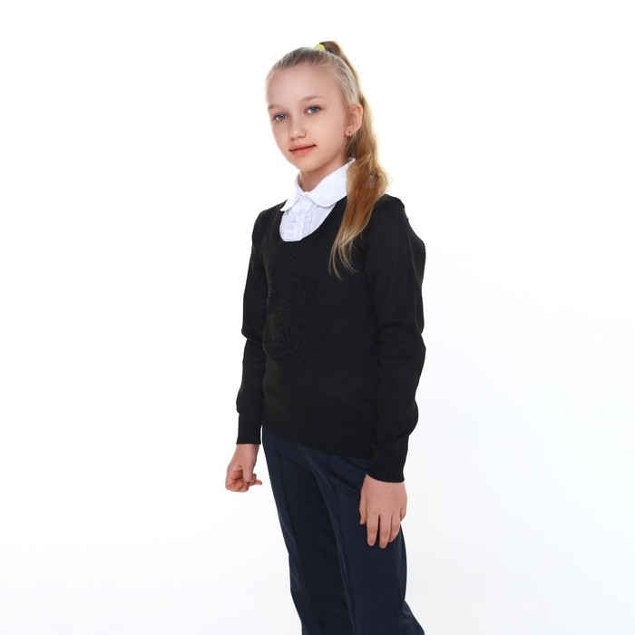 Джемпер-обманка для девочки, цвет чёрный, рост 152-158см