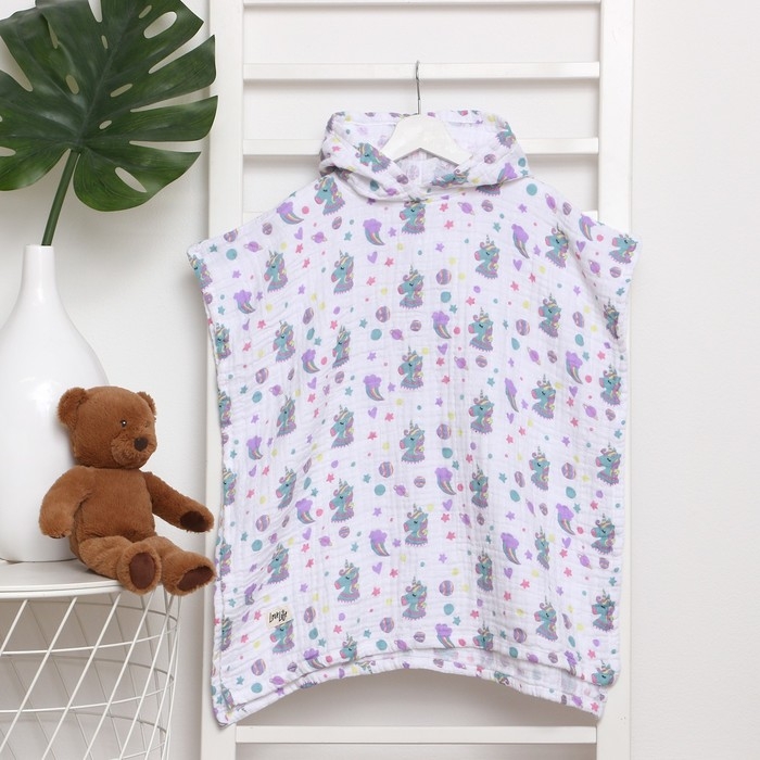 Пончо муслиновое детское LoveLife Пончо муслиновое детское LoveLife "Единороги" 100% хл, 4-сл, 235гр/м2