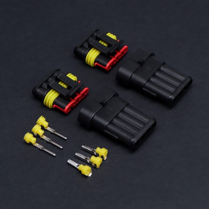 Разъем автомобильный, герметичный штекер-гнездо DJ7041-1.5-11/21 4 контакта, набор 2 шт Разъем автомобильный, герметичный штекер-гнездо DJ7041-1.5-11/21 4 контакта, набор 2 шт