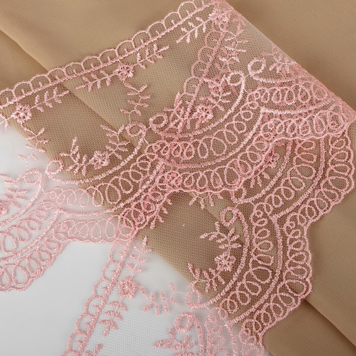 Кружево на сетке, 95 мм &times; 11 &plusmn; 1 м, цвет нежно-розовый
