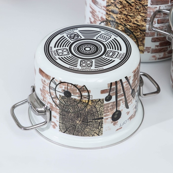 Набор кастрюль &laquo;Лофт-5-1-Элит&raquo;, 3 предмета: 2,4 л, 3,4 л, 5 л, стеклянные крышки, индукция