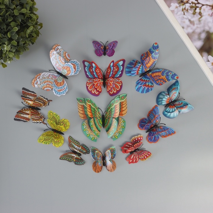 Магнит пластик Магнит пластик "Бабочки с графичными узорами" набор 12 шт 6; 8; 10; 12 см