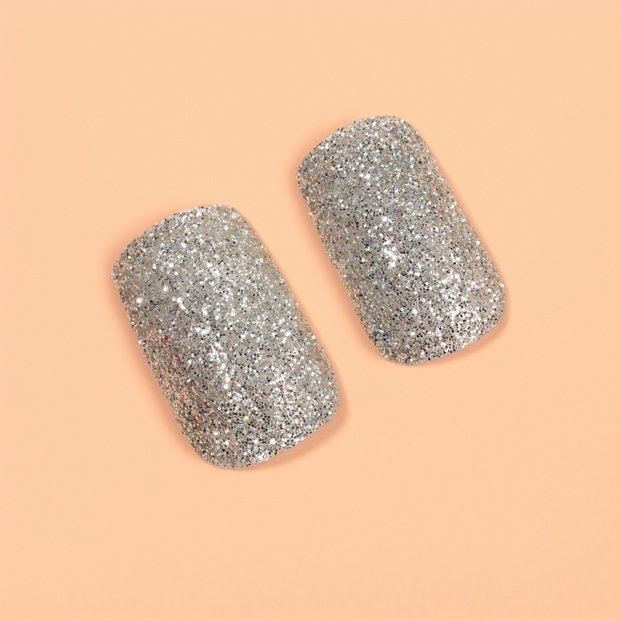 Накладные ногти &laquo;Сияние&raquo;, 12 шт, с блёстками, с клеевыми пластинами, форма мягкий квадрат, серебристые