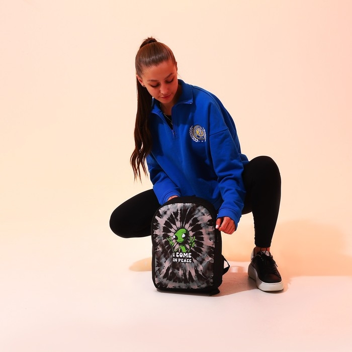 Рюкзак школьный текстильный &laquo;Инопланетянин&raquo;, 38х14х27 см, цвет чёрный