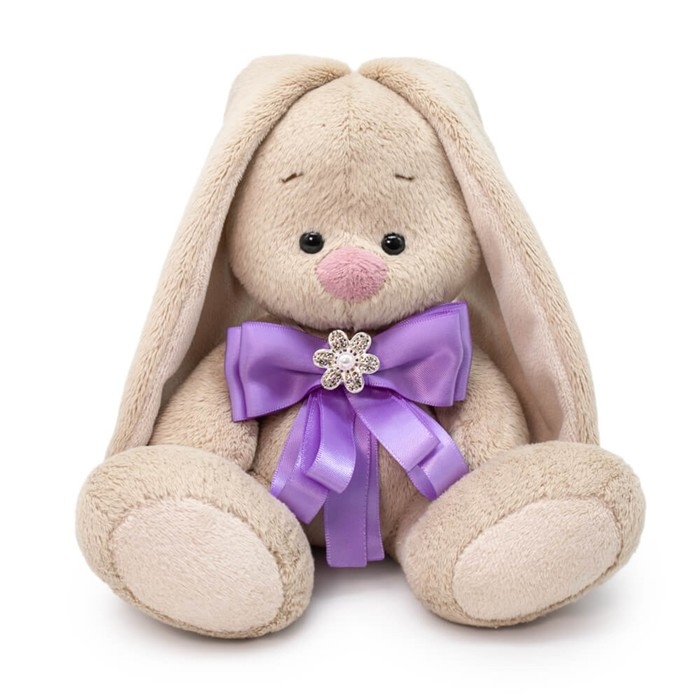 Мягкая игрушка &laquo;Зайка Ми&raquo;, с бантиком лавандового цвета и брошкой, 15 см