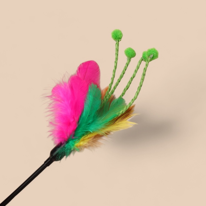 Дразнилка с перьями и усиками, 50 см, микс цветов