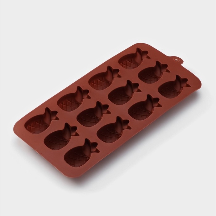 Форма для конфет и шоколада Доляна «Ананас», силикон, 22,5×10,5 см, 12 ячеек, цвет коричневый Форма для конфет и шоколада Доляна «Ананас», силикон, 22,5×10,5 см, 12 ячеек, цвет коричневый