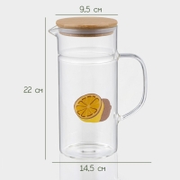 Кувшин для воды стеклянный мерный из стекла с бамбуковой крышкой BellaTenero &laquo;Эко. Фрукты&raquo;, 1,2 л, 14,5&times;9,5&times;22 см