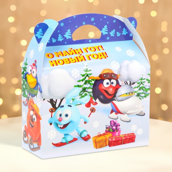 Новый год. Подарочная коробка Новогодняя Баул Новый год. Подарочная коробка Новогодняя Баул "Смешарики" лицензия 22 х 9 х 22 см (+5,6 см).