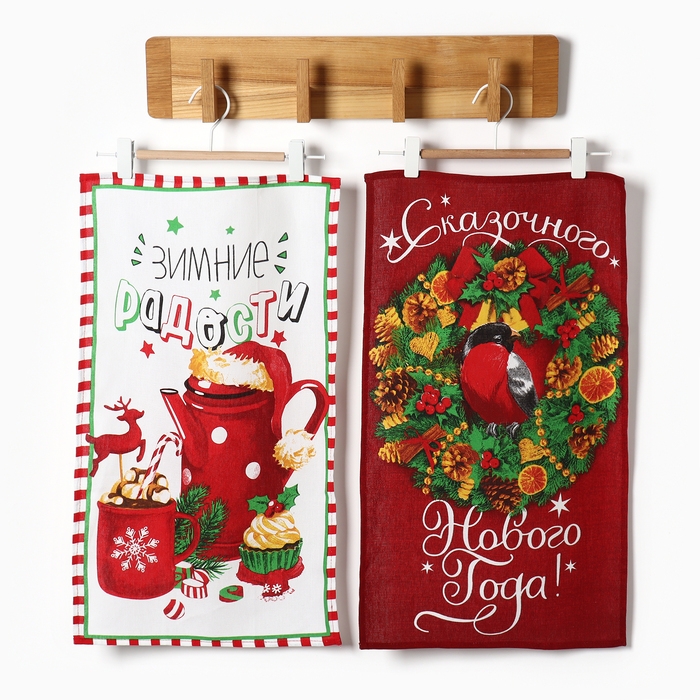 Набор кухонных полотенец Доляна &laquo;Зимние радости&raquo; 35х60см-2шт, 100% хлопок