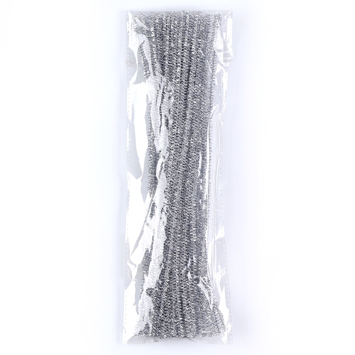 Проволока с ворсом для поделок &laquo;Блеск&raquo;, набор 50 шт, размер 1 шт: 30&times;0,6 см, цвет серебро