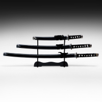 Сув. изделие катаны 3в1 на подставке, ножны дерево, черные глянец 54/81/100см, рукоять микс