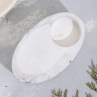 Подсвечник "Узкий овал. Мрамор" из гипса,11,5х7х4см,мрамор с чёрными полосками Подсвечник "Узкий овал. Мрамор" из гипса,11,5х7х4см,мрамор с чёрными полосками