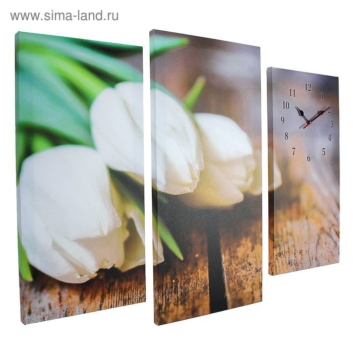 Часы настенные модульные &laquo;Белые тюльпаны&raquo;, 60 &times; 80 см