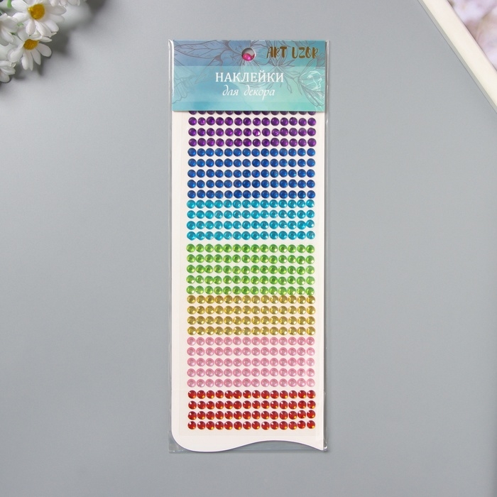 Наклейка пластик стразы Наклейка пластик стразы "Радуга 8 цветов" d=0,6 см 32х10,5 см