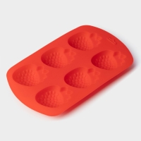 Форма для выпечки Доляна &laquo;Клубника&raquo;, силикон, 19&times;11&times;1,5 см, 6 ячеек (4&times;3,5 см), цвет красный