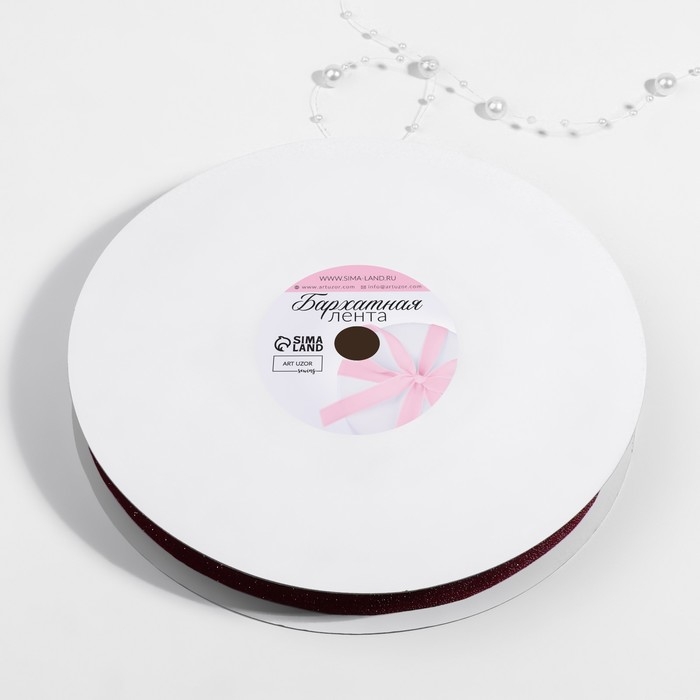 Лента бархатная, с серебряным люрексом, 20 мм, 18 ± 1 м, цвет бордовый №46 Лента бархатная, с серебряным люрексом, 20 мм, 18 ± 1 м, цвет бордовый №46