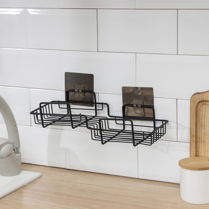 Полка на липучке Доляна, 31&times;11&times;6 см, цвет чёрный