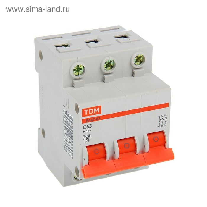 Выключатель автоматический TDM ВА47-63, 3п, 63 А, 4.5 кА Выключатель автоматический TDM ВА47-63, 3п, 63 А, 4.5 кА