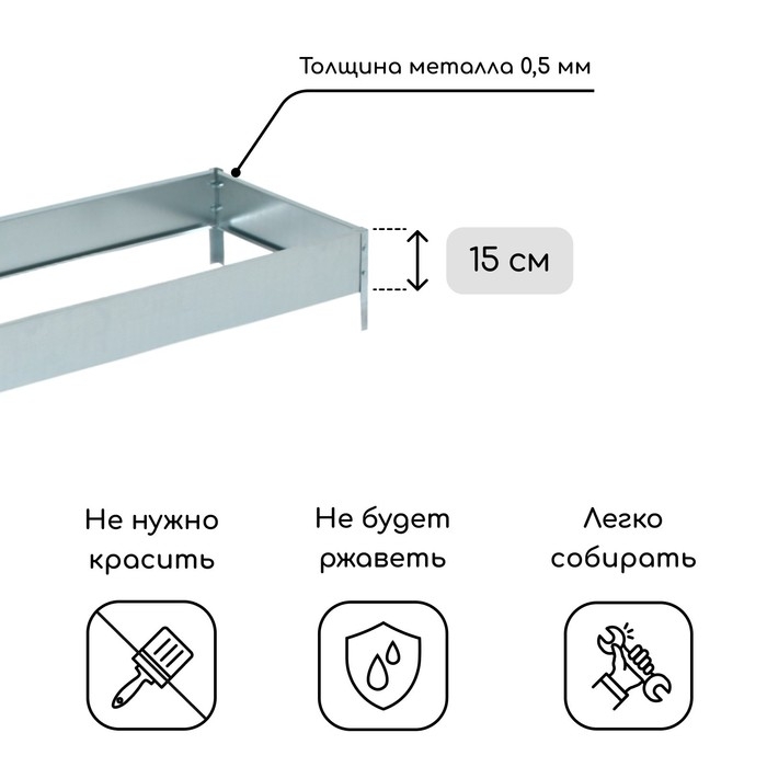 Грядка оцинкованная, 195 &times; 50 &times; 15 см, Greengo