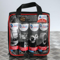 Подарочный набор для ухода за авто Grand Caratt, набор автохимии: силиконовая смазка 400 мл, полироль пластика 400 мл, очиститель салона 400 мл, чернитель шин 400 мл + микрофибра Подарочный набор для ухода за авто Grand Caratt, набор автохимии: силиконовая смазка 400 мл, полироль пластика 400 мл, очиститель салона 400 мл, чернитель шин 400 мл + микрофибра