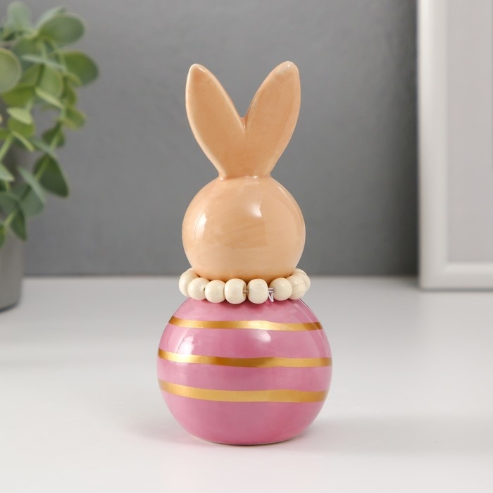 Сувенир керамика Сувенир керамика "Зайка-неваляшка с полосками" бежево-сиреневый 6,3х6,3х13,3 см