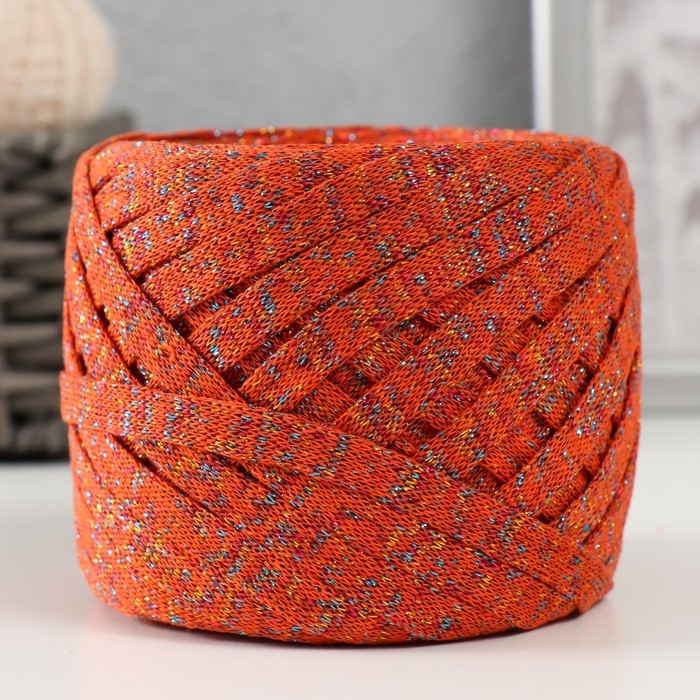 Трикотажная пряжа Трикотажная пряжа "Риббон" с люрексом 85м/170±5 гр (Рябина, люрекс: Радуга)