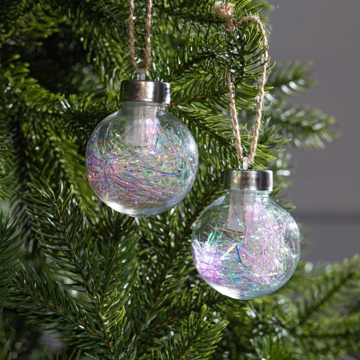 Набор ёлочных шаров «Мишура блестящая» 2 шт., батарейки, 1 LED, свечение RGB Набор ёлочных шаров «Мишура блестящая» 2 шт., батарейки, 1 LED, свечение RGB