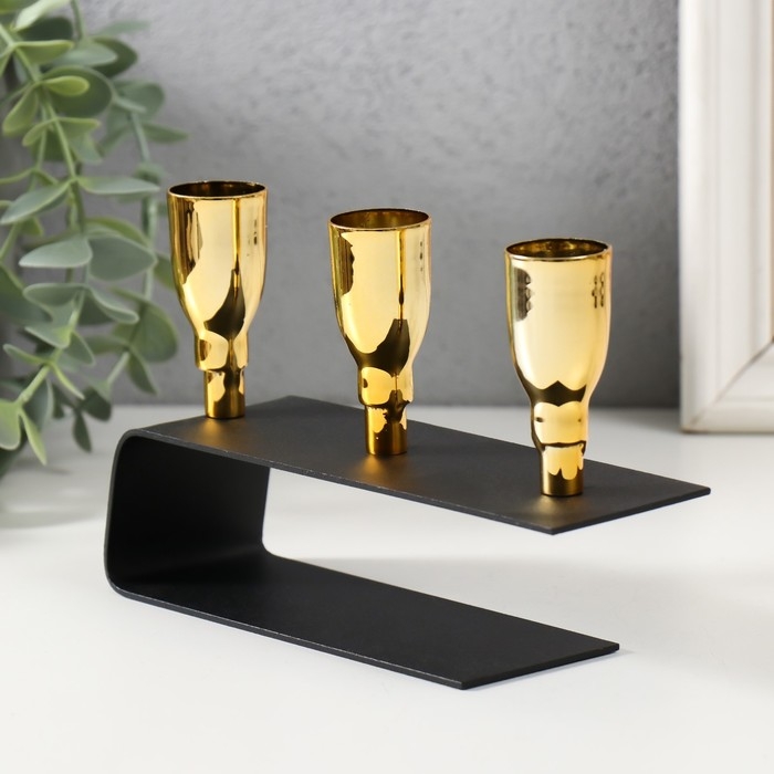 Подсвечник металл на 3 свечи "Деко" чёрный с золотом 15,2х4,7х11 см