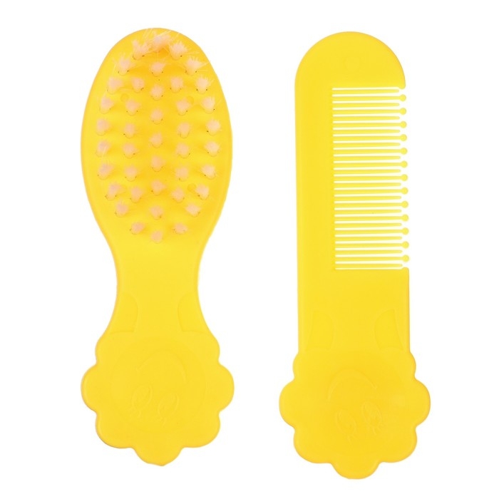 Набор для ухода за волосами: расческа и щетка &laquo;Цветочек&raquo;,  цвет желтый