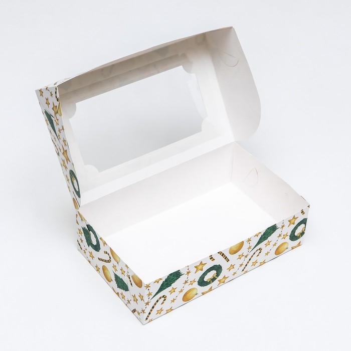 Новый год. Коробка складная, кондитерская упаковка с окном Новый год. Коробка складная, кондитерская упаковка с окном "Звезды и трости", 25 х 15 х 7 см