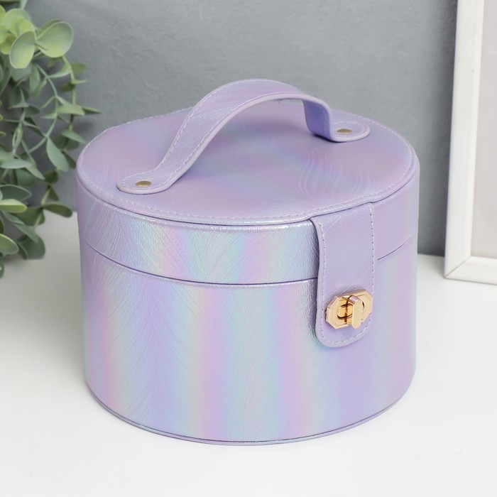 Шкатулка кожзам для украшений круглая Шкатулка кожзам для украшений круглая "Переливы сирень" 12х17,5х17 см