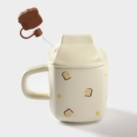 Кружка керамическая с крышкой и трубочкой Breads, 350 мл, цвет бежевый