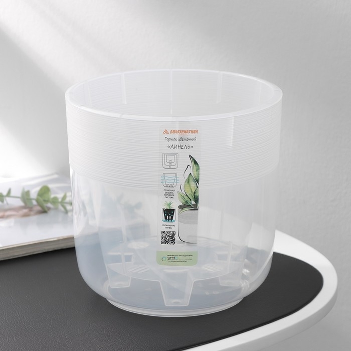 Кашпо для цветов со вставкой «Линель», 4,5 л, d=19 см, h=19 см, прозрачный Кашпо для цветов со вставкой «Линель», 4,5 л, d=19 см, h=19 см, прозрачный