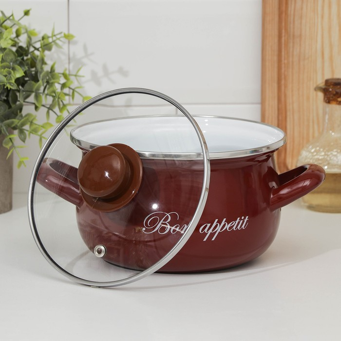 Кастрюля эмалированная «Бордо», 2,1 л, индукция, цвет бордовый Кастрюля эмалированная «Бордо», 2,1 л, индукция, цвет бордовый