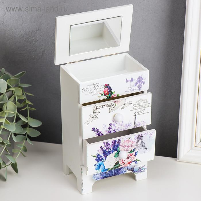 Шкатулка дерево комод 3 ящика Шкатулка дерево комод 3 ящика "Эйфелева башня, чашка с цветами" 18,5х11,5х7,5 см