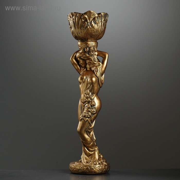 Фигура "Девушка стоя кашпо на голове средняя" бронза 21х80х21см